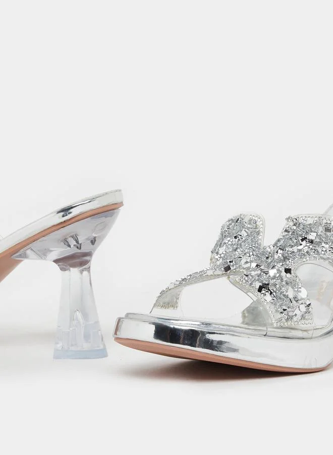 تايك تو صندل بكعب سميك وسير شفاف ومزين